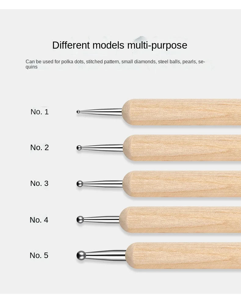 Description Picture 3 of item5pc Professional 2 ways Nail Art Dotting Pen Wood Steel DIY Dotting Pens Rhinestones Gem Picker Manicure Tools