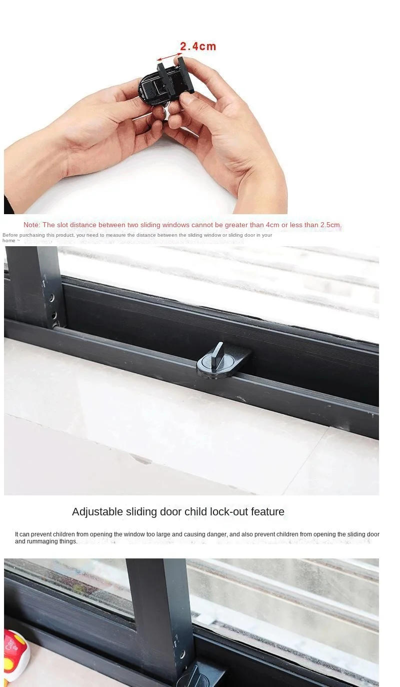 Description Picture 5 of item1/2PCS  Kids Baby Safety Sliding Sash Stopper Cabinet Locks Straps Anti-Theft Lock Window Sliding Door Child Security Doors