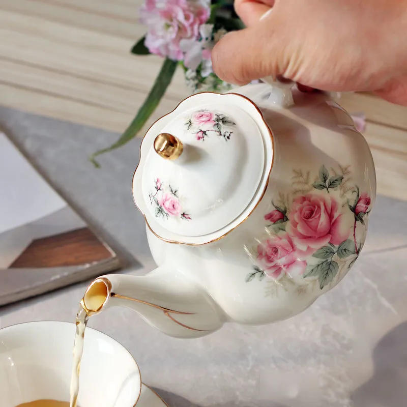Description Picture 5 of itemNoble Bone China Teapot 500ML Pink Camellia Coffee Pot Set Home High Grade Porcelain Kettle Jug Party Cafe Teaware Tea Pot Puer