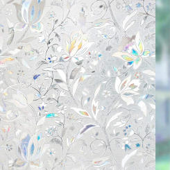 Window Privacy Film Sun Blocking Removable Window Sticker Decorative Glass Film Stained Glass Window Decals Static Cling Flowers