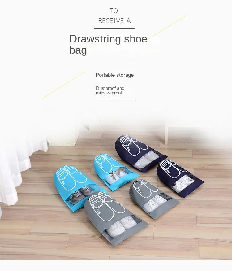 Description Picture 2 of itemNon-woven Fabric Drawstring Drawstring Pocket Shoe Storage Bag Transparent Shoes and Boots Dust Bag One Pcs