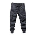 Fashion Solid Color Work Casual Multiple Pockets Men's Cargo Pants Classic Waist Drawcord Pure Cotton Youth Tide Male Trousers