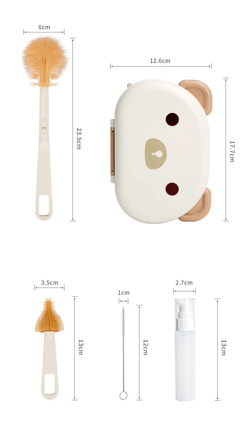 Description Picture 2 of itemSilicone Baby Bottle Brush Set with Portable Storage Box Animal Design Foldable Bottle Cleaning Kit Bottle & Teat Cleaning Tool