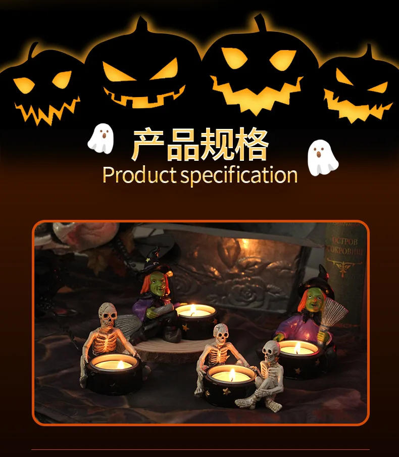 Description Picture 5 of item1pcs Halloween Skull Candle Holder Gothic Witch Skeleton Resin Candlestick Holder for Home Decor Bar Halloween Party Supplies