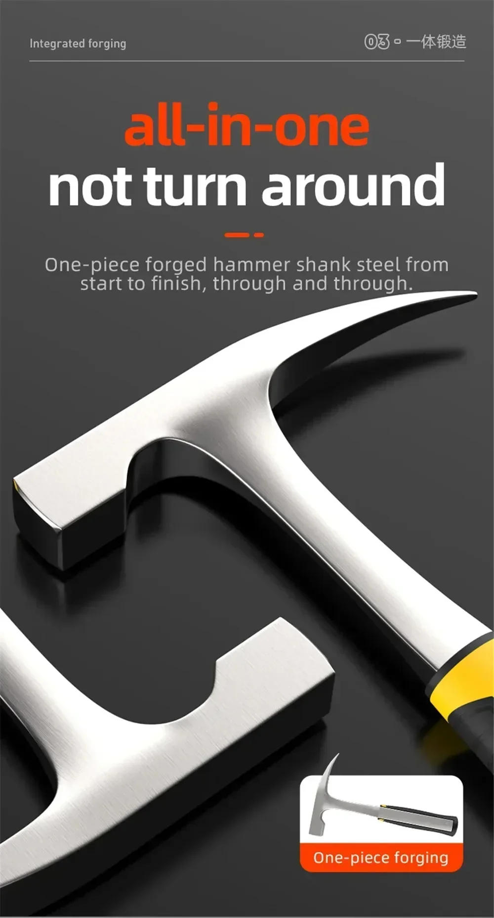 Description Picture 6 of itemProfessional Claw Hammer High Carbon Steel Geological  Hammer Integrated Forging Multifunctional Hardware Tool for Carpenter