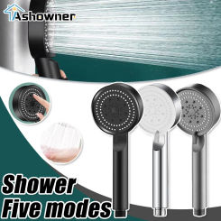 5 Modes Water Saving Shower Head Handheld One-key Stop Adjustable High Pressure Shower Head Massage Nozzle Bathroom Accessories