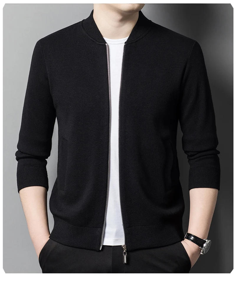 Description Picture 5 of itemMinglu Cardigan Wool Mens Sweaters Luxury Computer Knitted Autumn Winter Long Sleeve Stand Collar Male Sweaters Man Outerwear