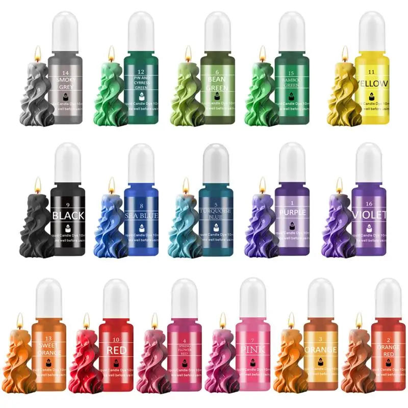 Description Picture 4 of item16 Colors Candle Wax Pigment Colorant Non-Toxic Soy Candle Wax Pigment 10ml DIY Aromatherapy Soap Dyes Candle Handmade Supplies