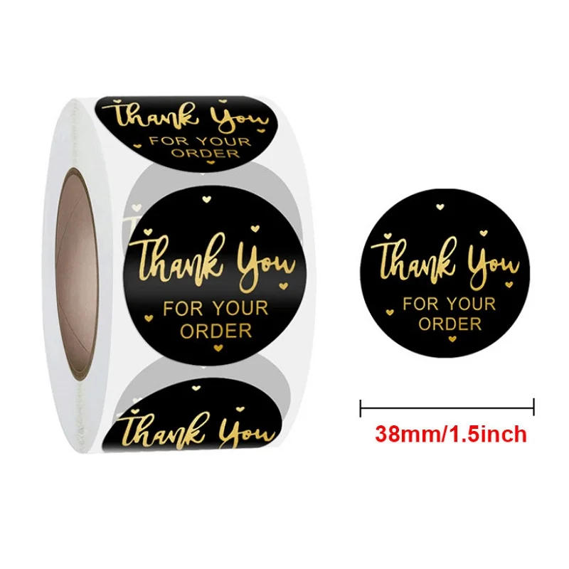 Description Picture 5 of item100/500PCS Gold Foil Thank You For your Order Stickers Pink/Black/White Sealing Labels for Gifts Package 25mm 38mm 50mm