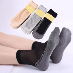 4Pairs Summer Soft Socks Women Cotton Breathable Bottom Non-Slip Transparent Thin Socks Ladies Short Sock Nylon Slippers Sock