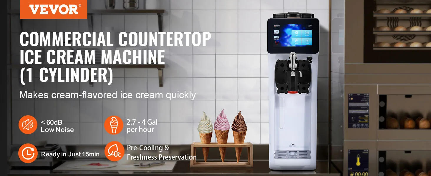 Description Picture 3 of itemVEVOR Commercial Ice Cream Machine 1000W Single Flavor Countertop Soft Serve Ice Cream Maker Touch Screen Auto Clean Pre-cooling
