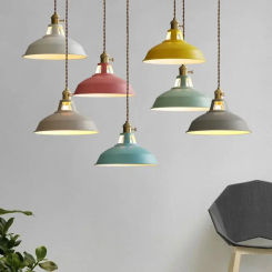 Iron Pendant Light dia 26cm Colorful Restaurant Kitchen Home Ceiling Lamp Vintage Hanging Light Lampshade Decorative Lamps ce