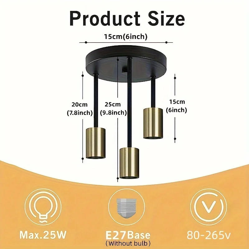Description Picture 5 of itemIndustrial Ceiling Light Black 3 Way Pendant Light E27 Ceiling Lighting for Indoor Living Room Ceiling Chandelier Vintage