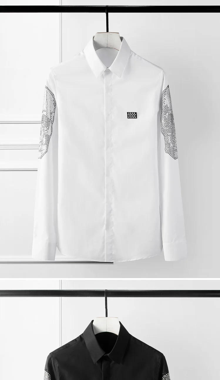 Description Picture 4 of itemBrand Luxury Skull Rhinestones Shirts Men Long Sleeved Casual Shirt Slim Fit Social Party Tuxedo Blouse Streetwear Men Clothing