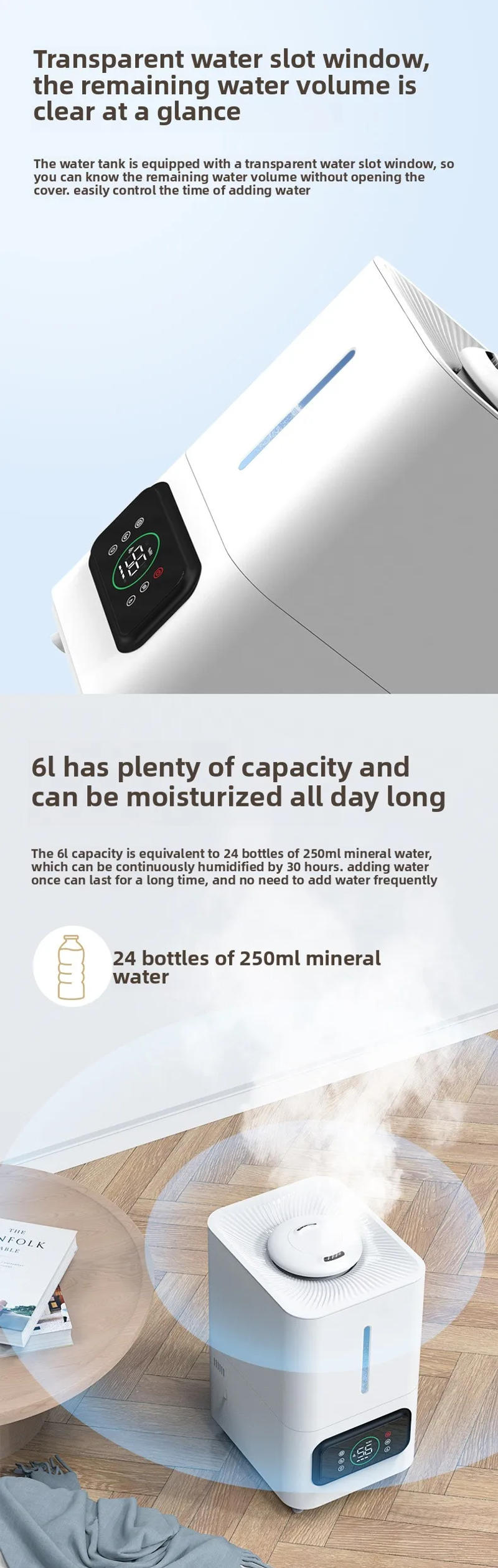 Description Picture 6 of item6L Desktop Humidifier Ultrasonic Cool Mist for Bedroom/Office Top Fill Design for Easy Cleaning Quiet Humidifier For Sleep