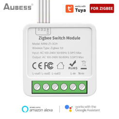 New AUBESS Tuya Wifi / Zigbee 16A Mini Smart Switch 1/2/3/4 Gang Support 2-way Control Smart Life Alexa Google Home Yandex Alice