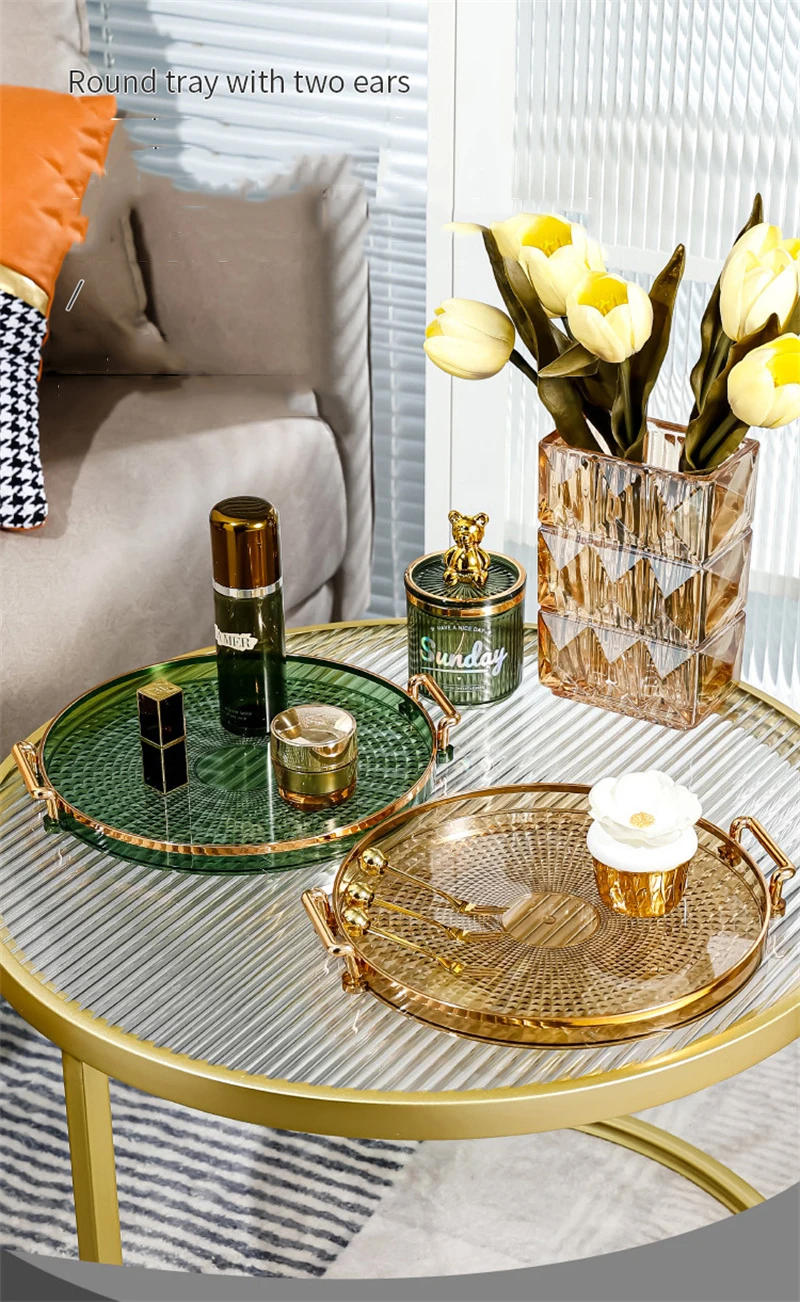 Description Picture 2 of itemLuxury Storage Tray Round Plastic Serving Tray Kitchen Organizer Food Plate Coffee Table Decor Fruit Dessert Tea Tray Storage