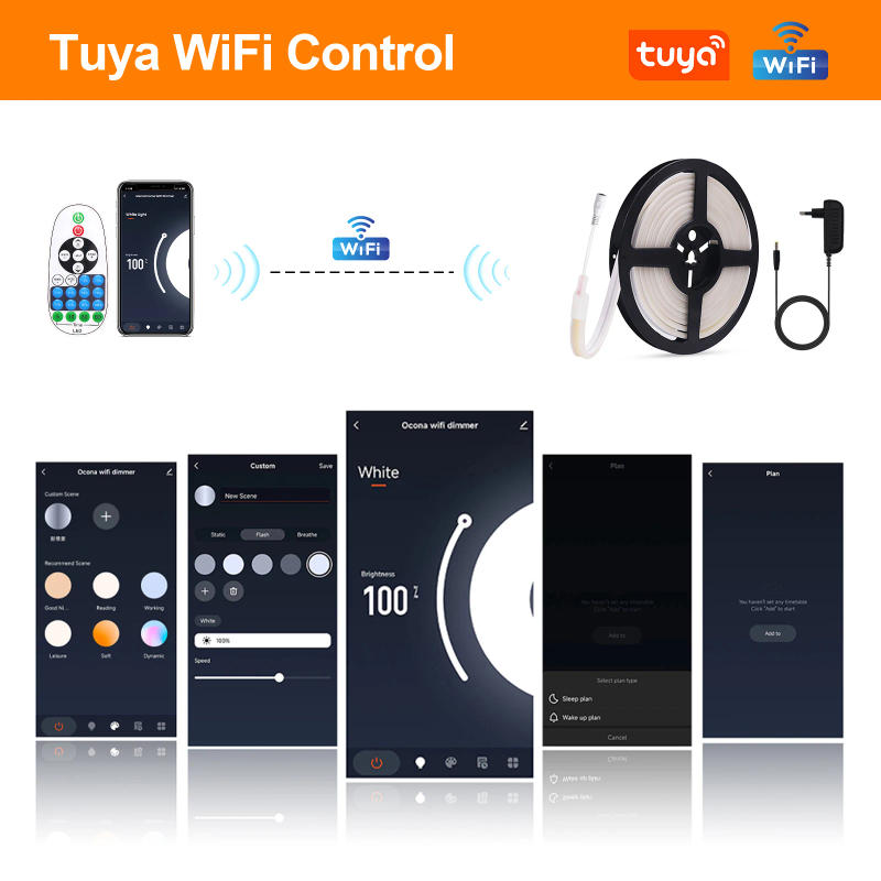 Description Picture 3 of item12V 24V WIFI Dimmerable COB Neon Strip 320Leds IP67 Waterproof Home Decor 3000K 4000K 6000K Flexible Ribbon Rope LED Light