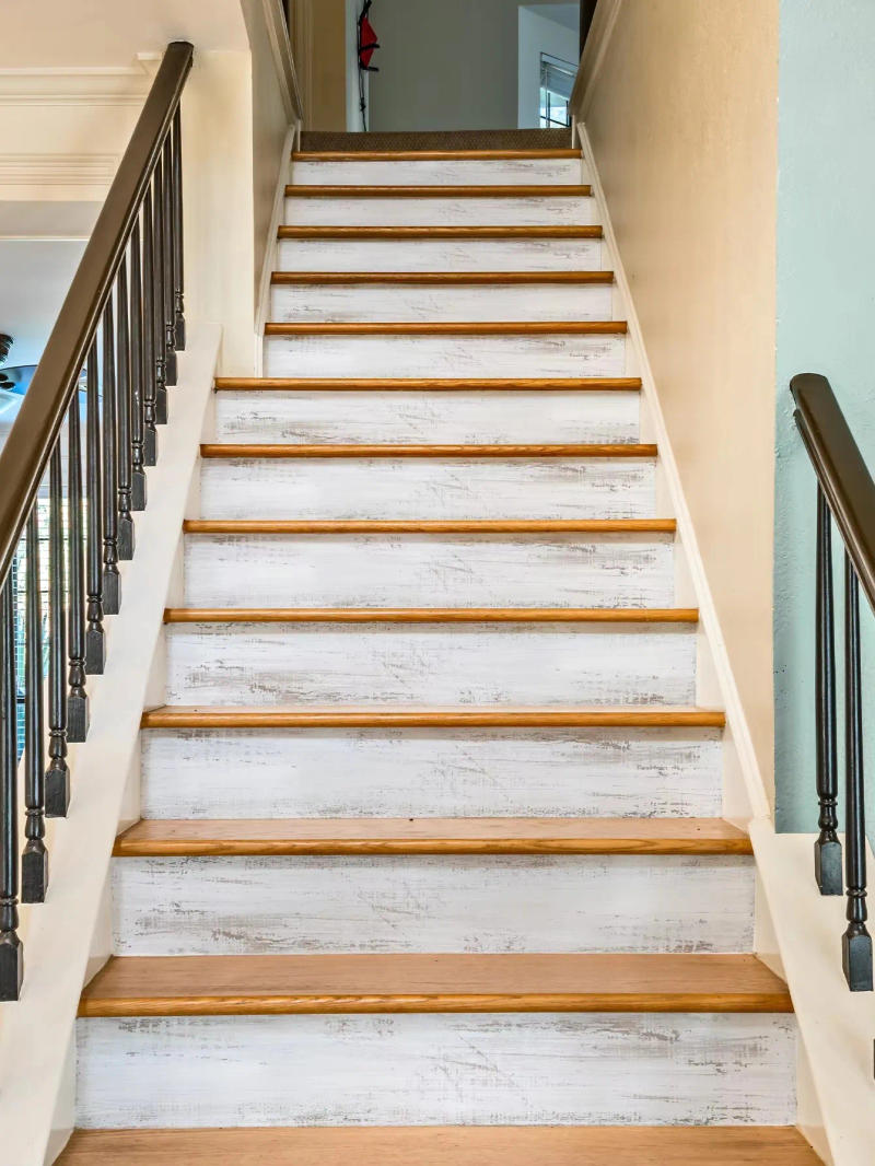 Description Picture 5 of item1PC Yellow/White Birch Wood Pattern Self-Adhesive Stair Stickers PVC Thickened Waterproof Home Decoration Stair Stickers