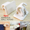 2Set 4Pcs Self-Adhesive Hooks Wall Mounted Curtain Rod Bracket Shower Curtain Rod Fixed Clip Hanging Rack