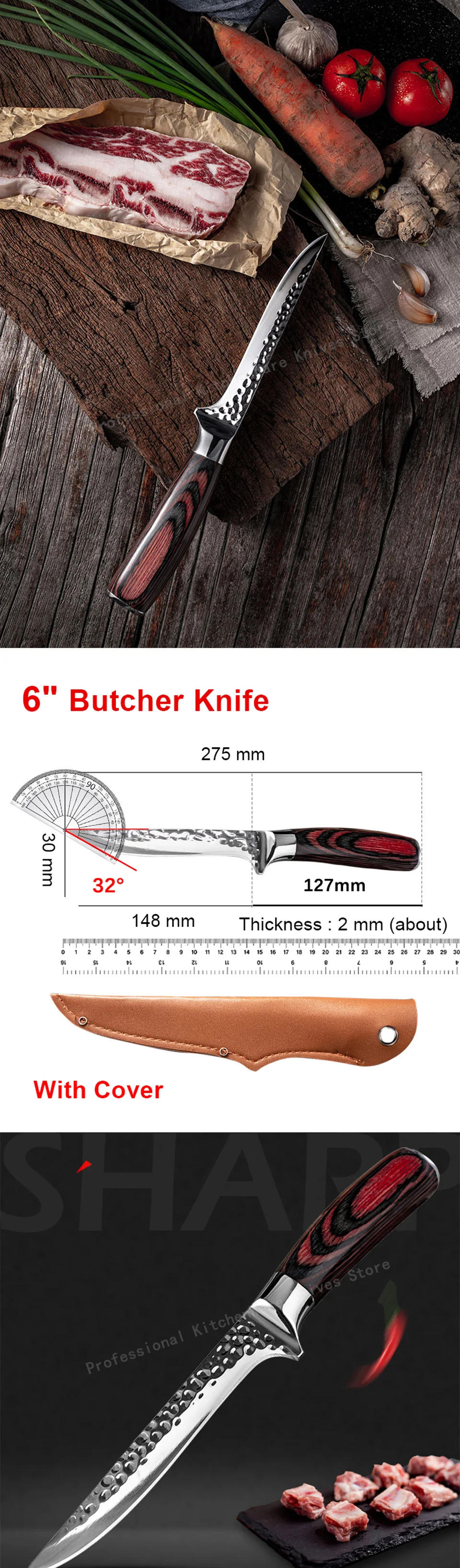 Description Picture 2 of itemHandmade Stainless Steel Kitchen Chef Boning Knife Fishing Knife Sharp Meat Cleaver Butcher Knife Slicing Slaughter Knives Tool