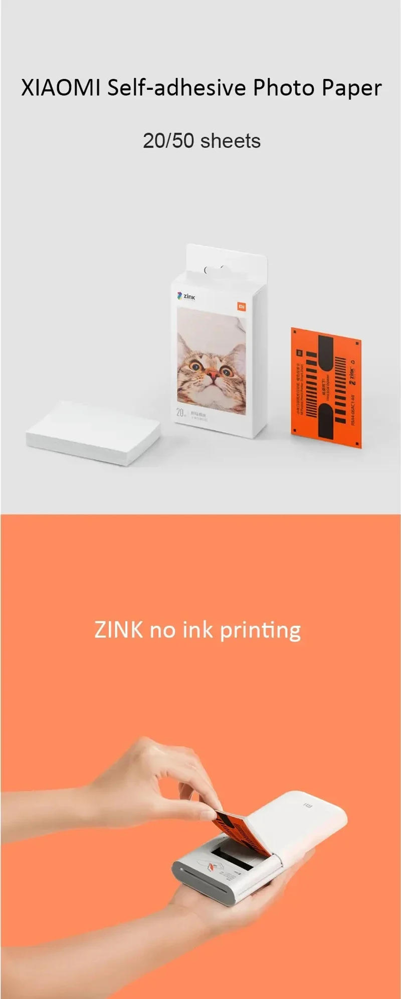 Description Picture 2 of item10/20pcs Sheets Original Xiaomi ZINK Pocket Printer Paper Self-adhesive Photo Print For Xiaomi 3-inch Mini Pocket Photo Printer