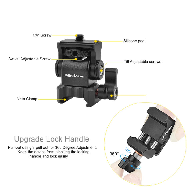 Description Picture 4 of itemUniversal Nato Clamp Quick Release Camera Field Monitor Mount Holder 360 Rotation 180° Tilt for DJI RS Phone Mic Light NATO Cage