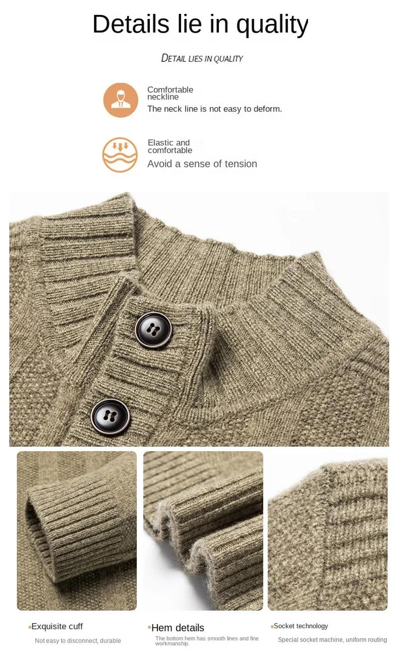 Description Picture 6 of itemMen's New Thick Warm Button Half-Collar Wool Sweater Business Autumn and Winter Brand Pullover