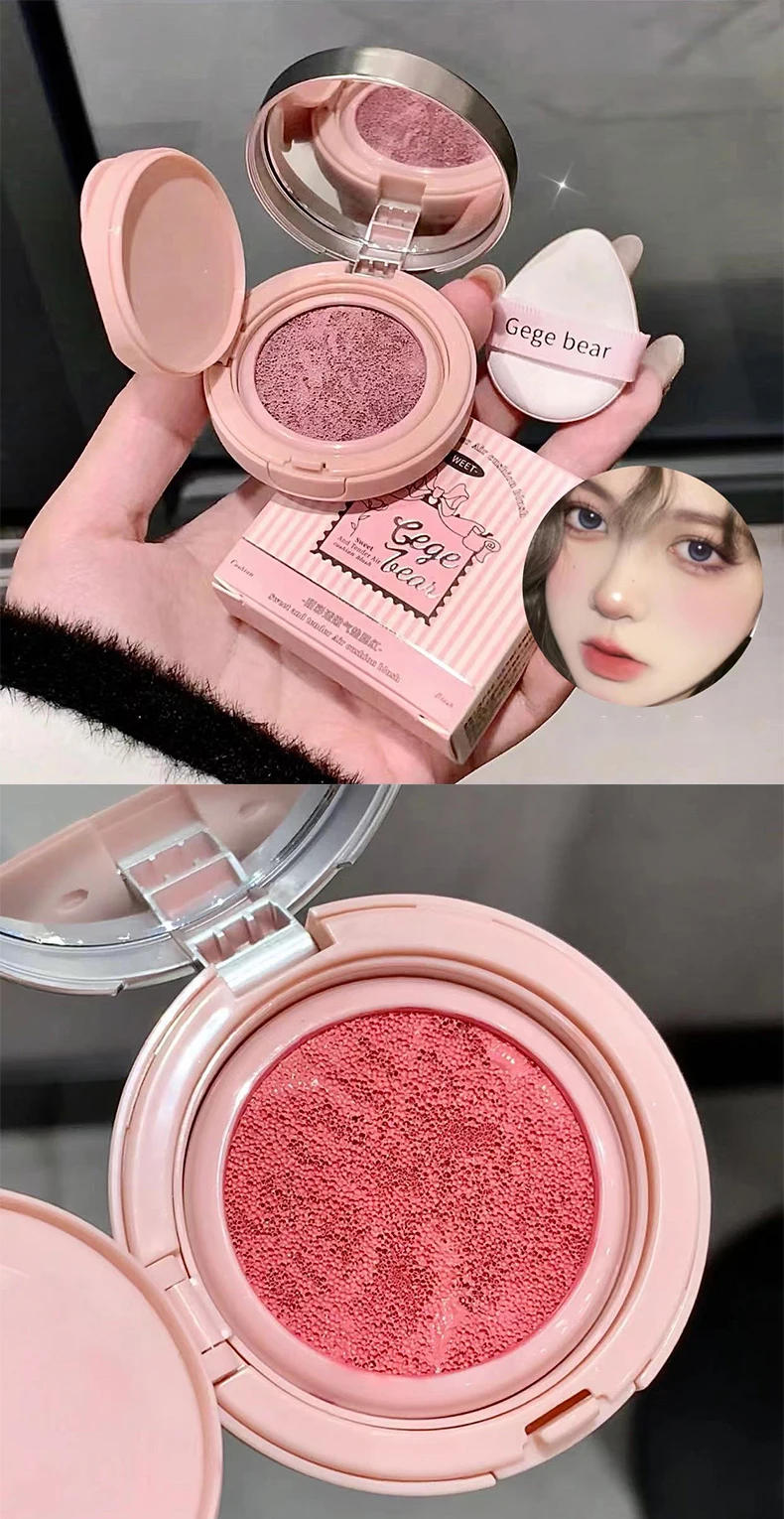 Description Picture 3 of itemSweet Color Air Cushion Blush Cream Waterproof Lasting Natural Cream Cheek Tint Blusher with Puff Peach Pink Rouge Blush Makeup