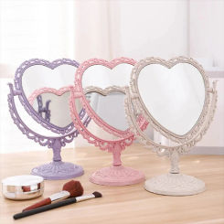 Desktop Makeup Mirror Heart Shape Makeup Vanity Portable Double-side Vanity Mirror Hand Mirror Cosmetic Compact Mirror For Women