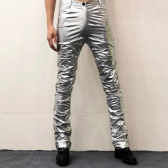 Color Men Costumes PU Pant New Erkek Pantolon Men Fashion Pant Pleated Trousers Nightclub Streetwear Shinny Sexy Leather Pant