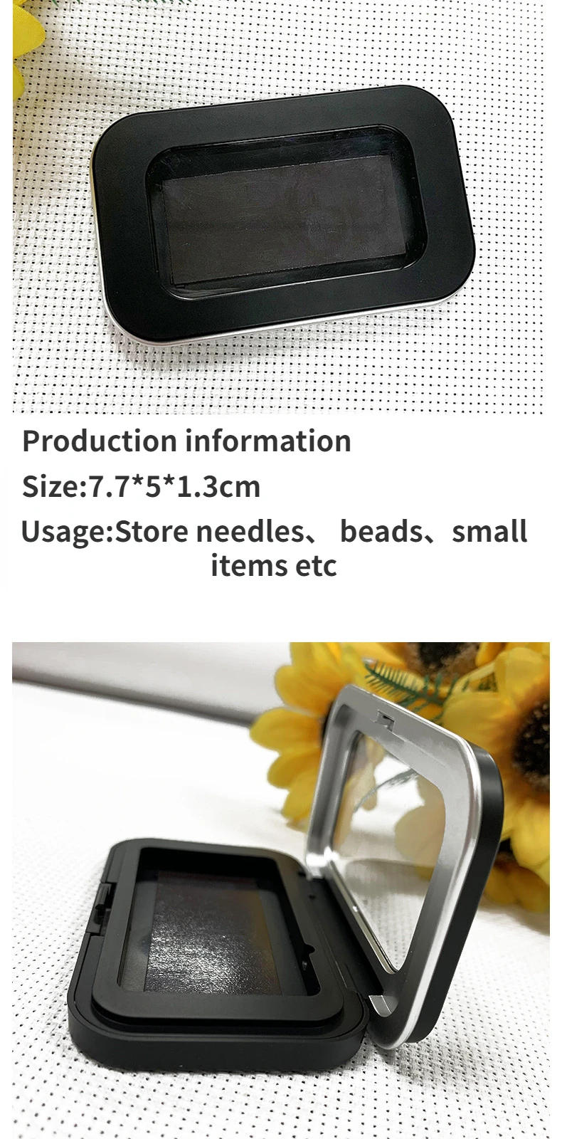 Description Picture 3 of itemMagnetic Sewing Needles Holder Black Rectangle Sewing Needle Storage Case Buttons Pins Storage Box for Sewing Tool Accessories