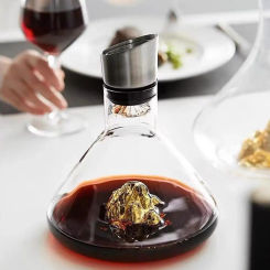 Glass Wine Decanter with Aerator Stainless Steel Filtration 12-Channel Aeration 1600ml Capacity Handcrafted Red Wine Carafe for