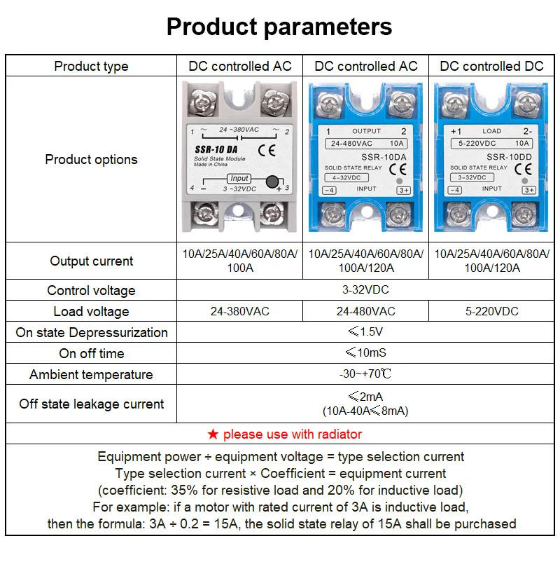 Description Picture 5 of item1 Pc SSR White or Blue Shell Single Phase Solid State Relay Module for PID Temperature Control DD DA SSR-25DA SSR-40DA SSR-40DD