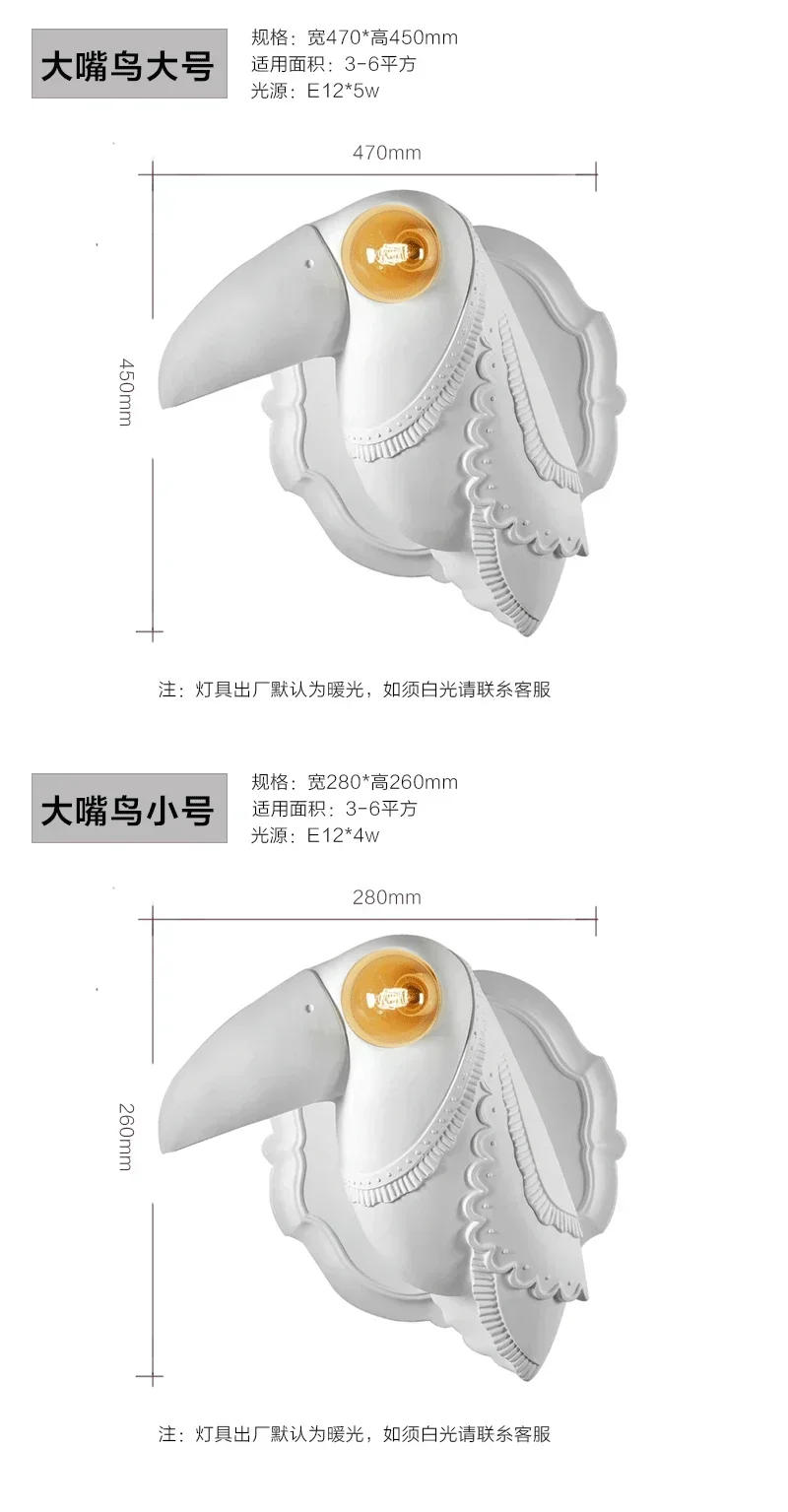 Description Picture 6 of itemNordic resin animal wall lamp modern Living Room Bedroom Bedside Toucan bird Wall Lights Luminaire Home Decor Light fixtures