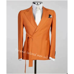 New Design Men Suits With Belt 2 Pieces Wedding Groomsman Slim Fit Prom Party Notched Lapel Blazer Tailored Made Man Clothing