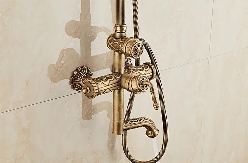 Description Picture 4 of itemAntique Brass Carving Rainfall Shower Set Faucet Mixer Tap With Tub Bath &Set Bathtub