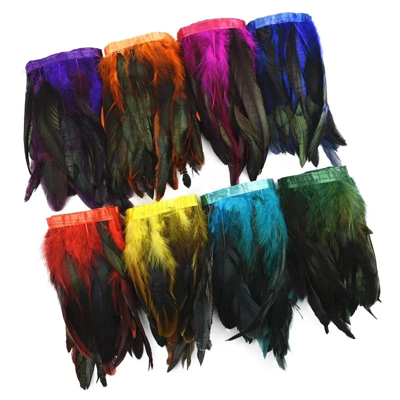 Description Picture 6 of item10Meters Rooster Feathers Tassel Fringe Trim on Tape Cock Pheasant Feather Clothes Dress Ribbon Sewing Trimmings DIY Accessories