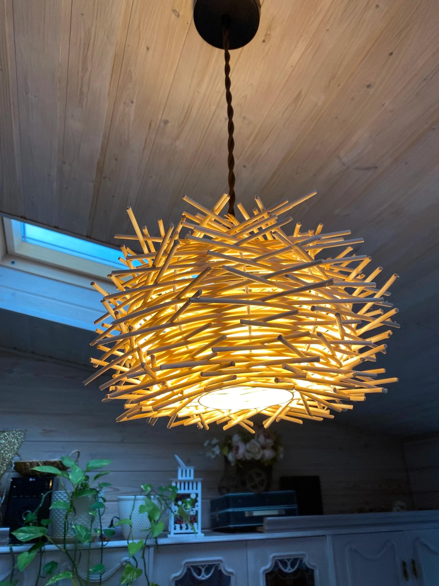 Description Picture 6 of itemRattan Wicker Bamboo Wood Pendant Light Ceiling Lustre Chandelier Hanging Lamp Hand Knitted Braided Home Living Bed Room Decor