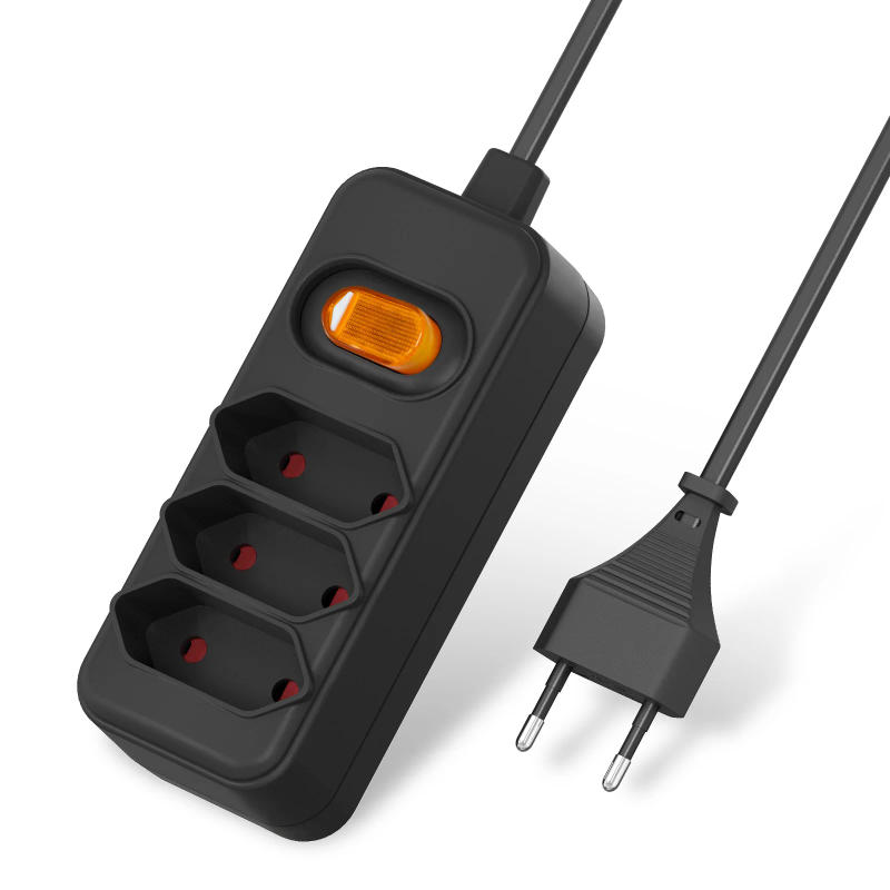 Description Picture 2 of itemEuropean EU 2 Prong Power Socket with 2M Extension Cable, Euro Power Strip Flat Plug Outlet with Switch for Computer TV PC