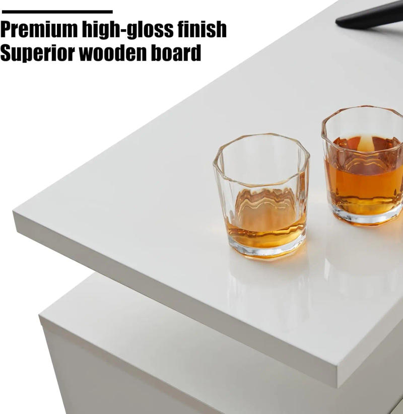 Description Picture 4 of itemFireplace TV Stand with Fireplace Modern High Gloss Fireplace Entertainment Center LED Lights 2 Tier TV Console Cabinet White