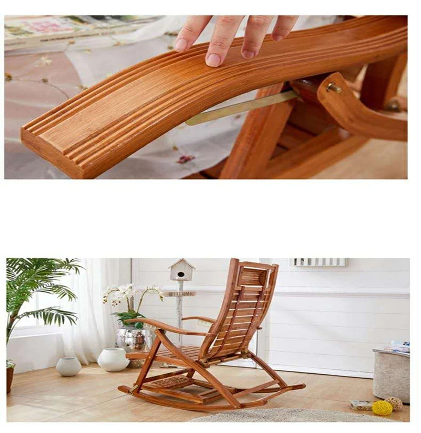 Description Picture 6 of itemRocking chair bamboo recliner backrest foldinglunch break chair balcony lazy leisure home furniture elderly ArmchairFoot massage