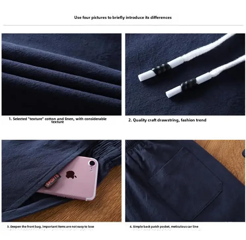 Description Picture 4 of itemCotton Linen Men's Shorts Summer Loose Fit Straight Leg Casual Solid Color Beach Pants Trendy