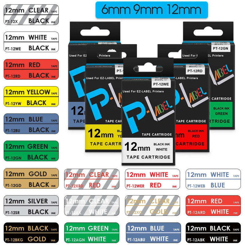Description Picture 2 of item18 Colors 6/9/12mm for Casio Label XR12WE XR9WE XR6WE Printer Ribbon Replacement for Casio KL-120 KL-60 KL-820 Labeling Machine