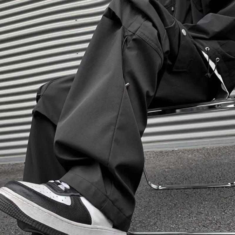 Description Picture 4 of itemMen Cargo Pants High Street Style Loose Wide Leg Pants Elastic Waist Multi Pockets Full Length Deep Crotch Daily Long Trousers