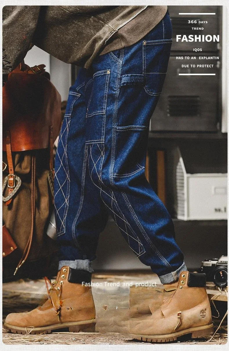 Description Picture 2 of itemAmerican Retro Work Jeans Men's Autumn Fashion Loose Open Thread Double Knee Thickened Wooden Straight Leg Denim Pants