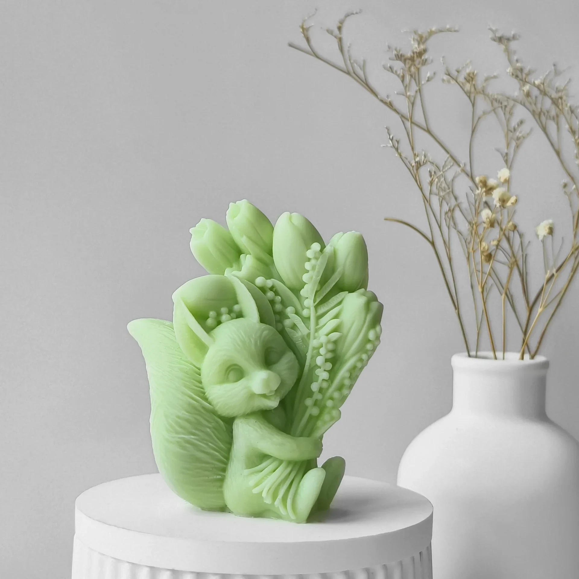 Description Picture 3 of item3D Bunny with Flower Silicone Mold DIY Candle Mold Handmade Soap Wax Making Supplies