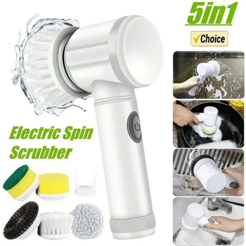 Description Picture 2 of itemNew Power Scrubber 5 Replaceable Brush Heads Electric Spin Scrubber Bathroom Cleaning Brush Power Scrubber Electric Brush Home