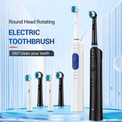 Rotary Electric Toothbrush For Adults Smart Timing Vibration Sonic Tooth Brush 3 Modes Rotating Toothbrushes 4 Replacement Heads