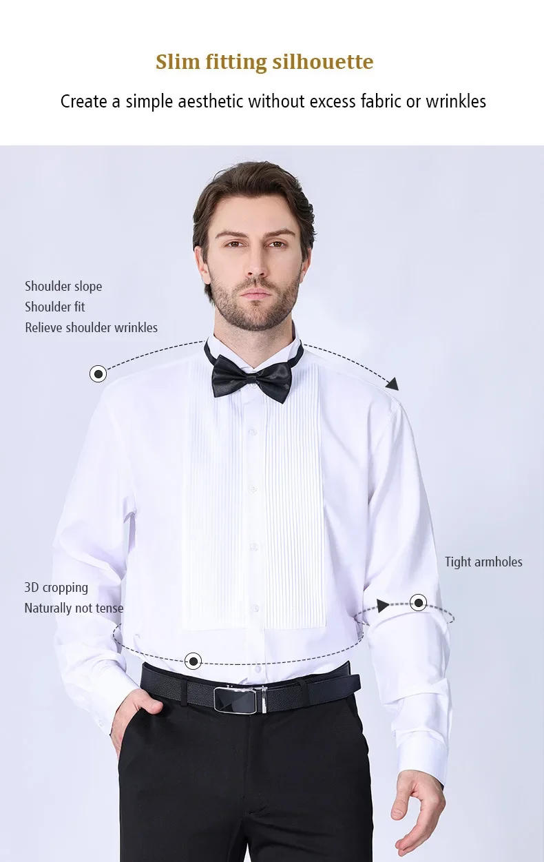 Description Picture 5 of itemAmerican new men's tuxedo long sleeve shirt spring and summer dress French bow tie solid color no-iron groomsmen high quality